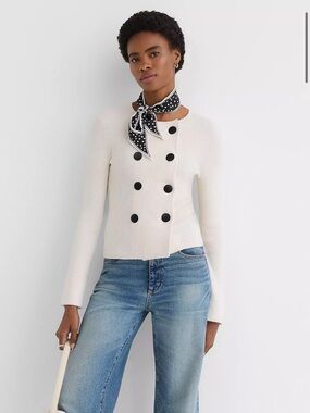 Cream Double-Breasted Long-Sleeve Sweater